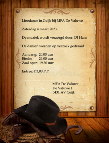 Zaterdag 4 maart 2023 Linedance in Cuijk bij mfa De Valuwe
